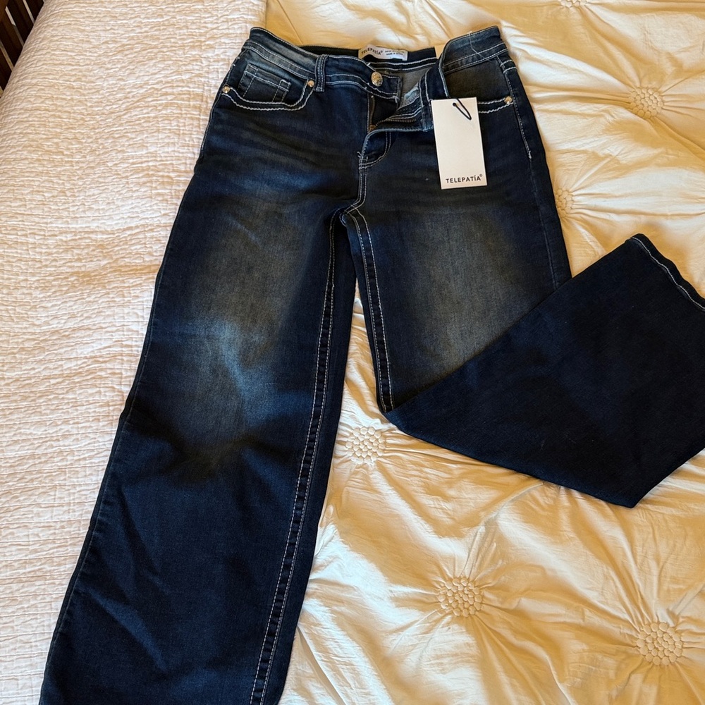 ✅NWT-Telepatia brand Dark Blue Denim Jeans w/ jeweled/bling rear pockets. 11/30